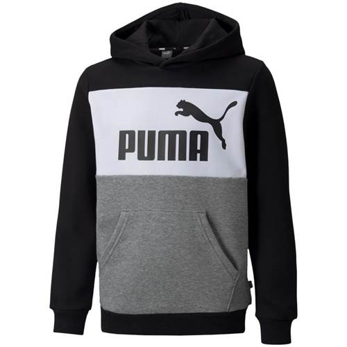 Puma Ess Block Hoodie FL B JR Bílé,Černé,Šedé