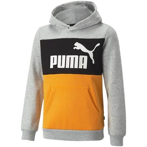 Puma Ess Block Hoodie FL B JR Šedé,Černé,Oranžové